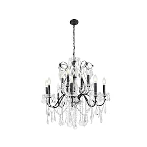 Timeless Home 28 in. L x 28 in. W x 28 in. H 12-Light Dark Bronze Transitional Chandelier with Clear Crystal