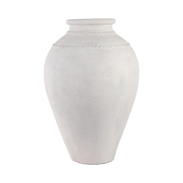 30 in. Ivory Terra Cotta Round Decorative Floor Vase