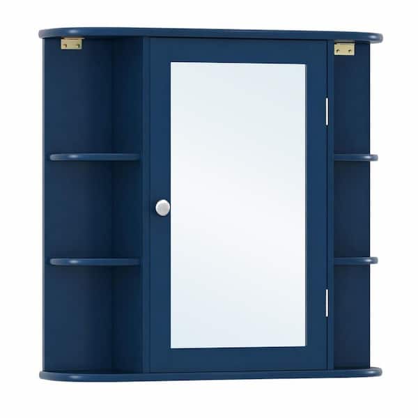 26 in. W x 25 in. H Surface Mount Rectangular MDF Medicine Cabinet with Mirror in Blue