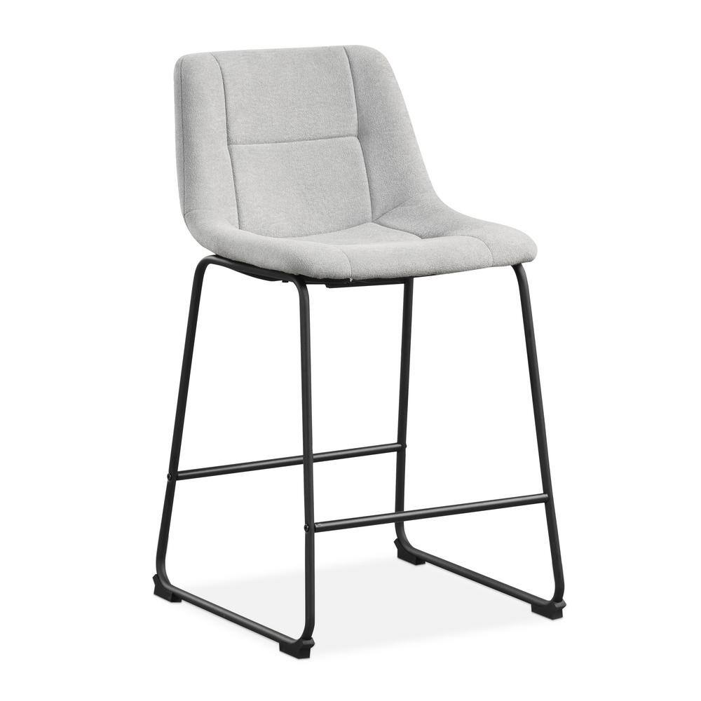 Light Grey Chenille Upholstered Counter Height Bar Stools with Metal Frame, Set of 2