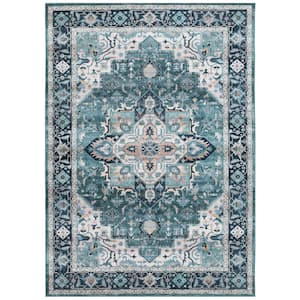 Wipe Up Aeslyn Green Washable 7 ft. 6 in. x 9 ft. 6 in. Oriental Polyester Indoor Area Rug