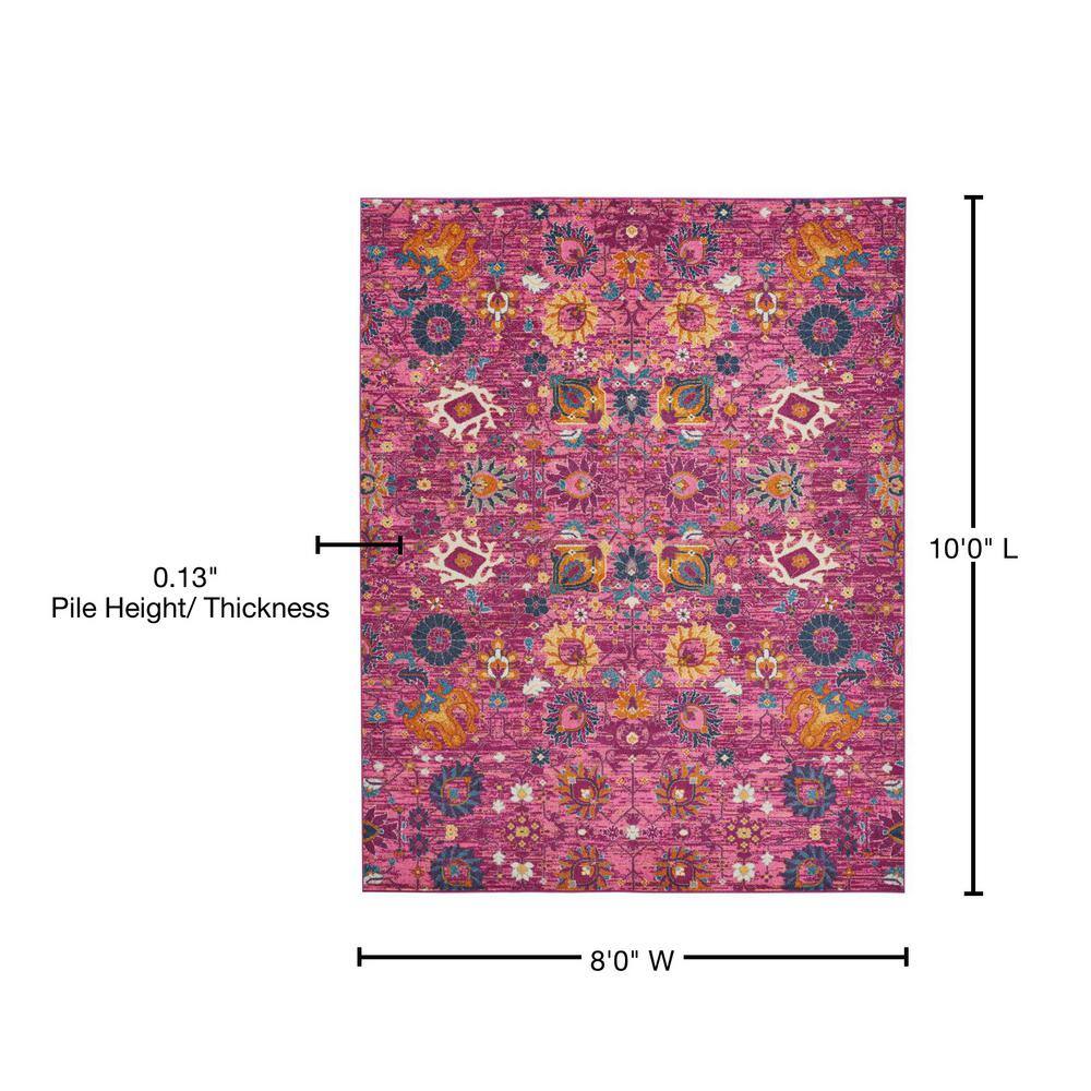 Fuchsia Floral Bliss Synthetic 8' x 10' Rectangular Area Rug