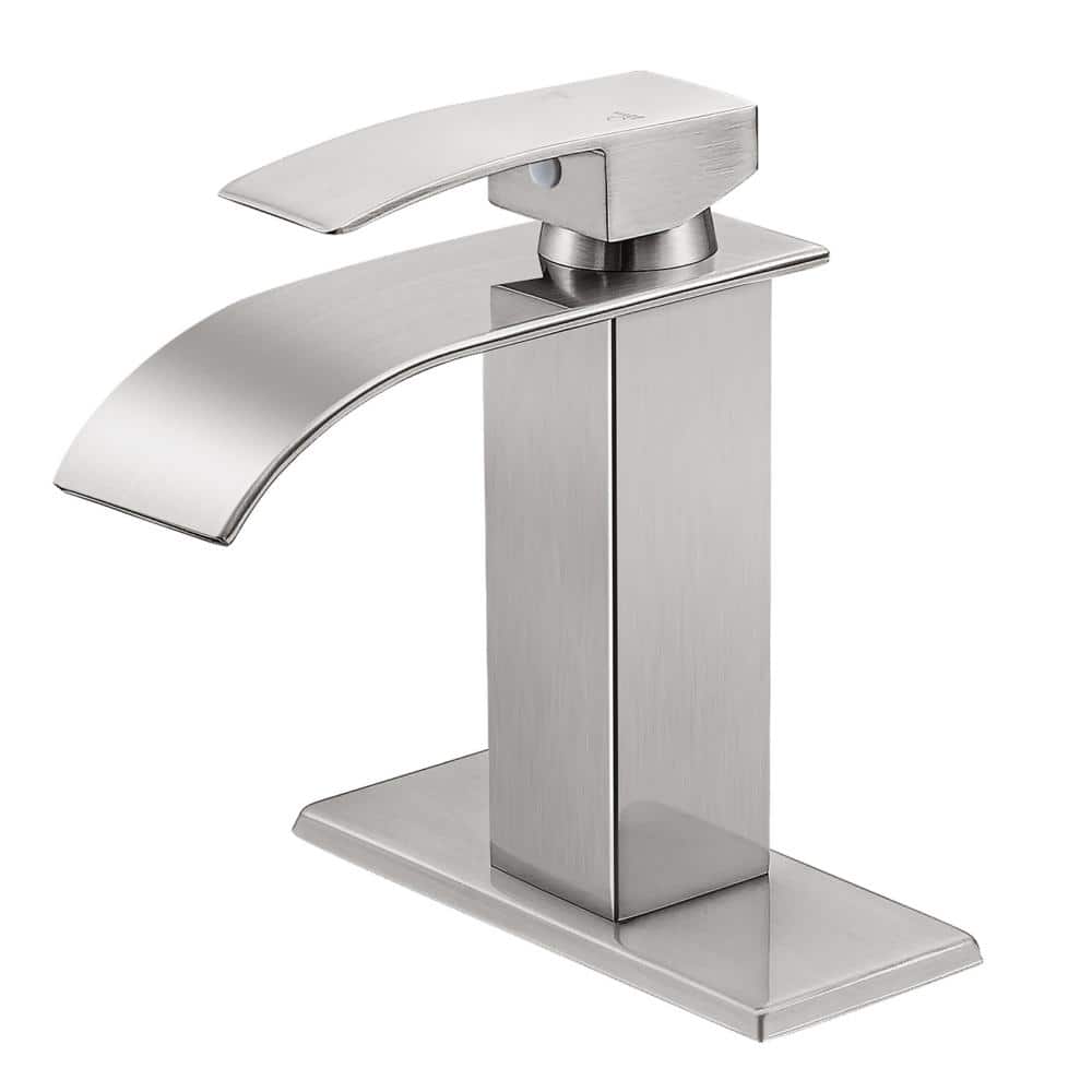 Waterfall Single Handle Single Hole Low-Arc Bathroom Faucet with Deckplate 