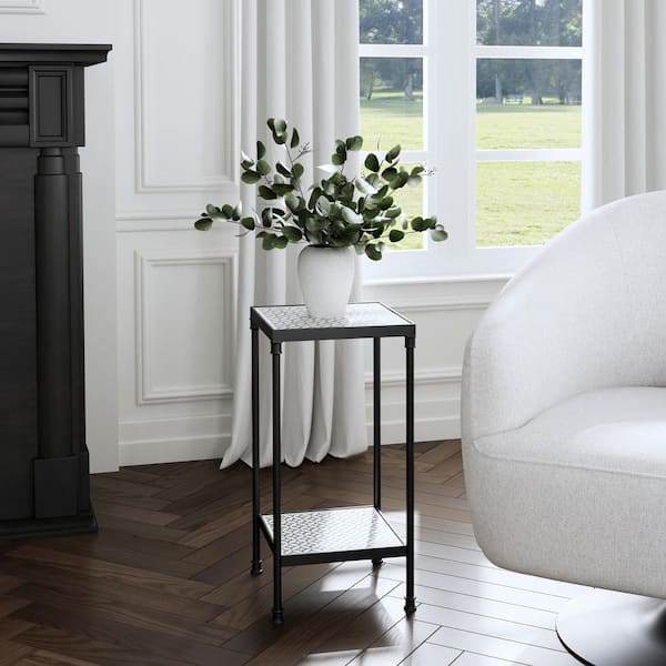 Lana 11.75 in. W Square Gray and White Resin and Bone Inlay Side Table