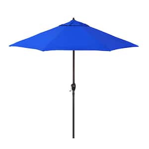 9 ft. Bronze Aluminum Market Patio Umbrella with Crank Lift and Autotilt in Pacific Blue Pacifica Premium