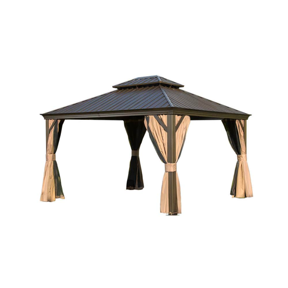 Faze 14 ft. x 12 ft. Aluminum Hardtop Gazebo with Double Galvanized Steel Frame Roofs and Mosquito Net price history on PriceWatchPro