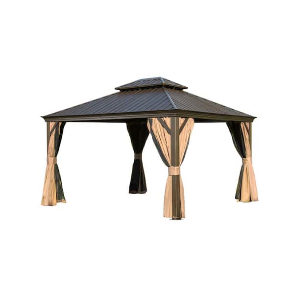 Faze 14 ft. x 12 ft. Aluminum Hardtop Gazebo with Double Galvanized Steel Frame Roofs and Mosquito Net