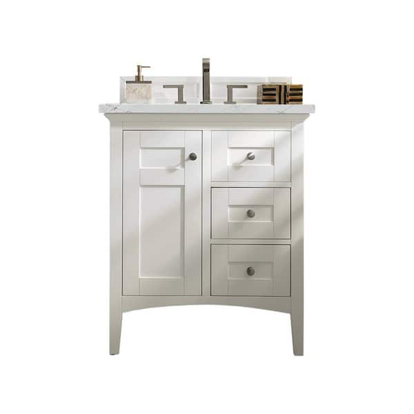 James Martin Vanities Palisades 30 in. W x 23.5 in. D x 35.3 in. H Bathroom Vanity in Bright White with Ethereal Noctis Quartz Top