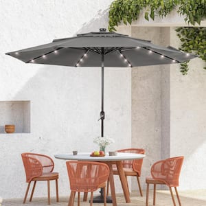 10 ft. LED Triple Top Vented Designed Tilt Outdoor Market Umbrella Patio Umbrella, Gray