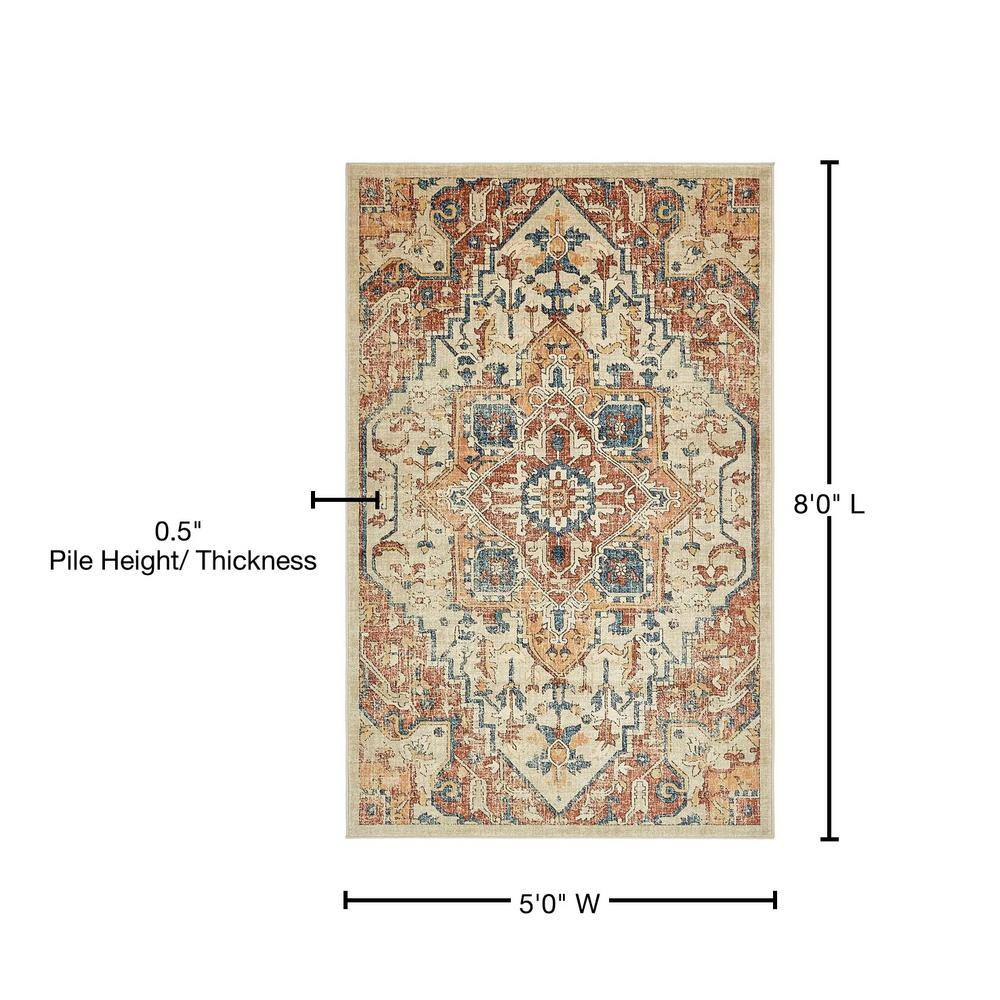 Oslo Beige and Multicolor Rectangular Synthetic Area Rug
