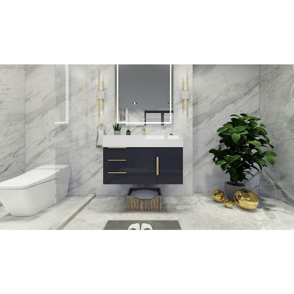 BV Better Vanity Bethany 36 in. W x 20 in. D x 22 in. H Single Sink Floating Bath Vanity in Gloss Gray with White Acrylic Top
