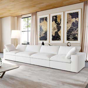 157 in. Square Arm 4-Piece Linen Modular Sectional Sofa Cloud Couch in White