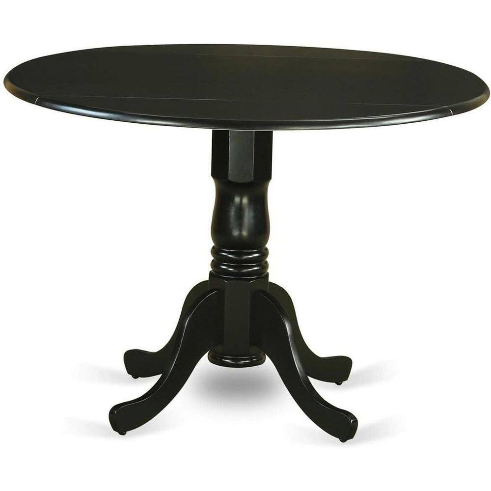 3-Piece Black Finish Solid Wood Top-Round Dining Room Set with Dropleaf-Seats 4