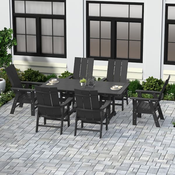 Shoreside Outdoor Patio Weather Resistant Gray 7-Piece HDPE Plastic Adirondack Dining Set