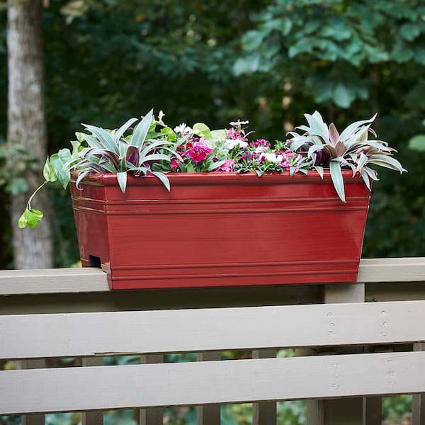 Rail Planter White Resin Deck And Porch Flower Herb Pot Outdoor Yard Garden 