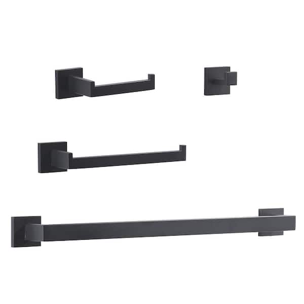 ARCORA 4-Piece Bath Hardware Set with Towel Bar Hand Towel Holder Toilet Paper Holder Towel Hook in Matte Black