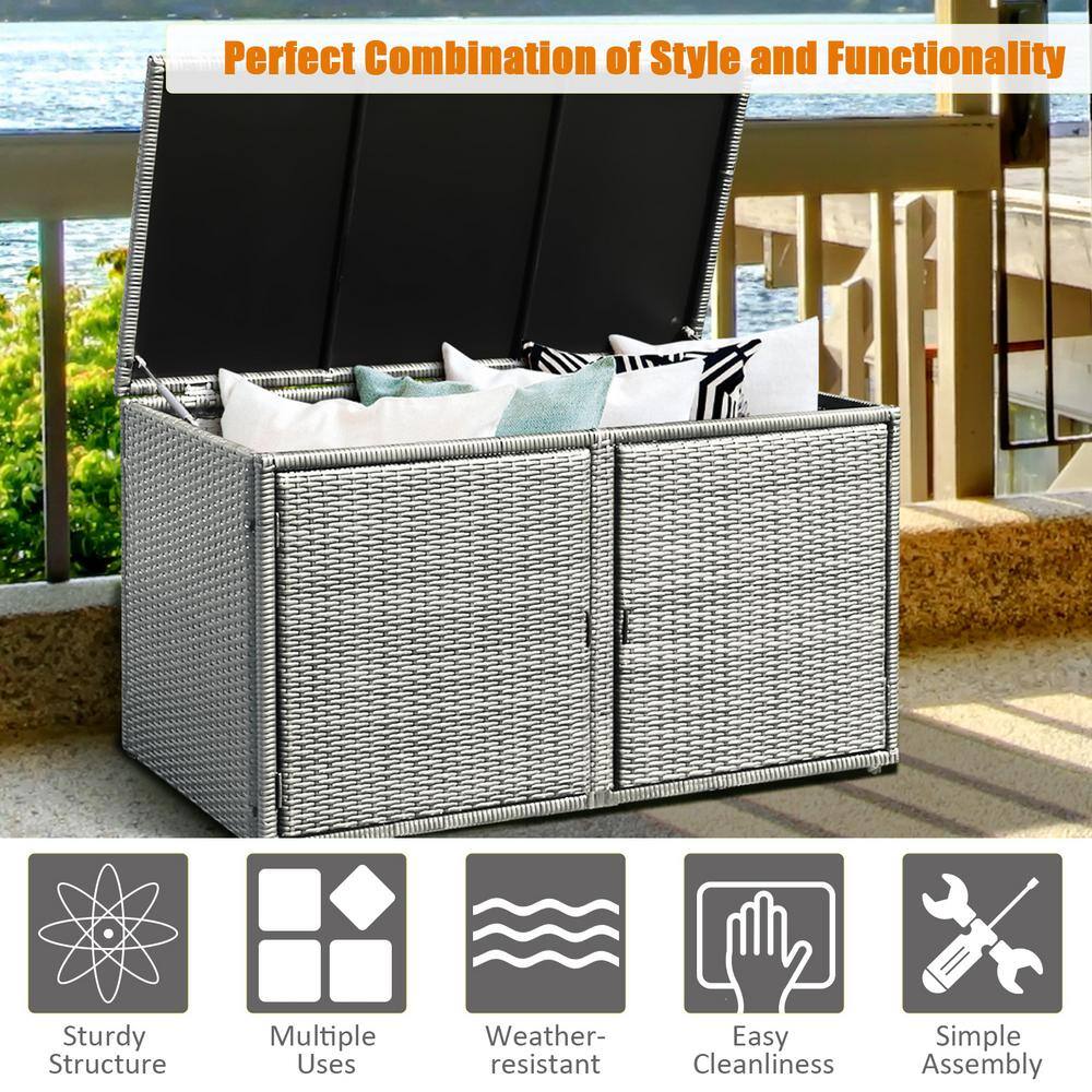 Gray Wicker and Steel Weather-Resistant Outdoor Storage Box