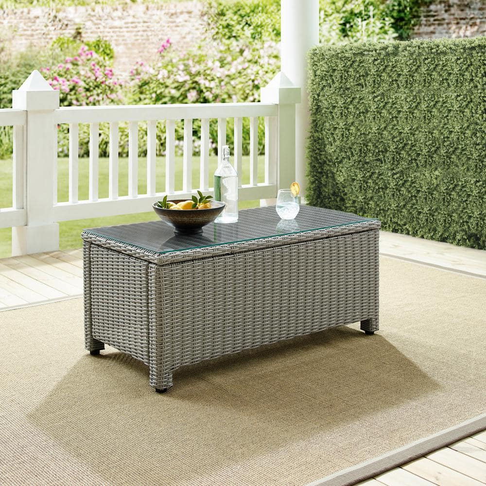Bradenton Gray Wicker Outdoor Coffee Table with Glass Top