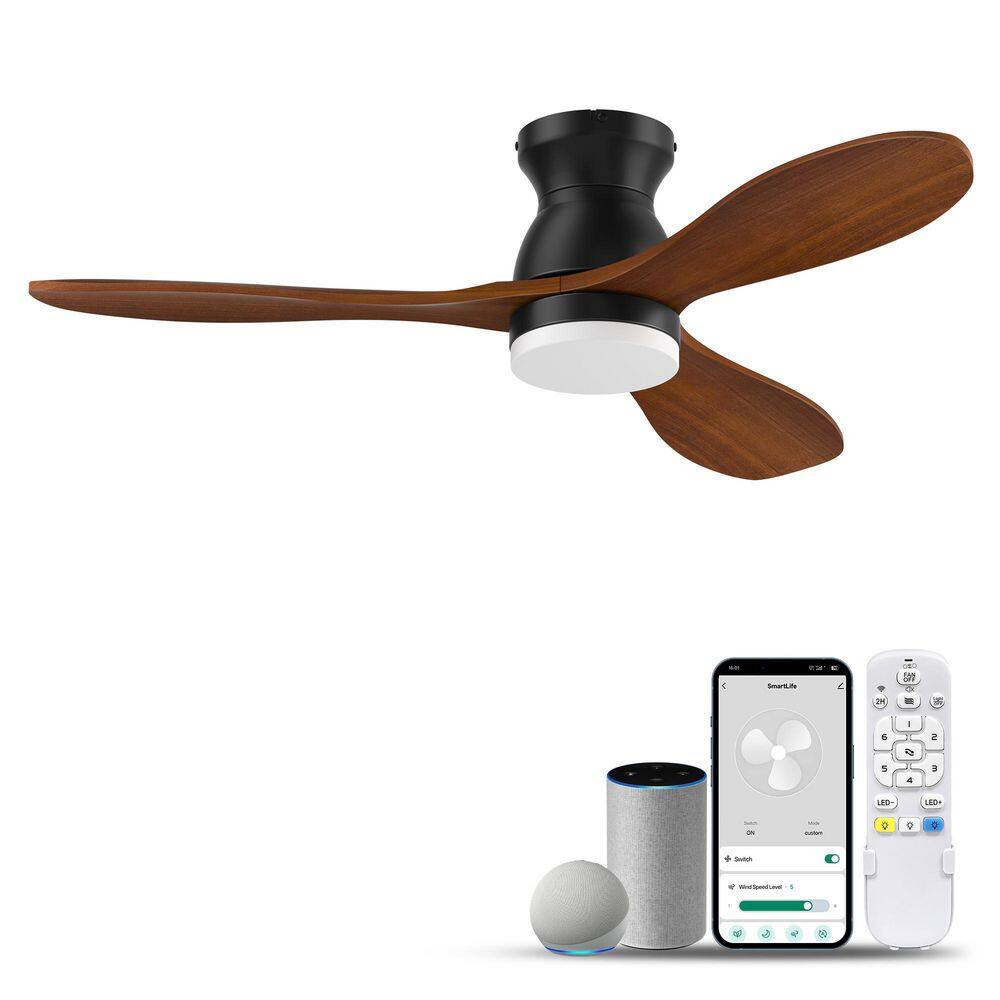 42 in. Smart Black 3 Brown Blade Flush Mount Ceiling Fan with Light-Alexa & Google Voice, Wi-Fi, App, Remote Control price history on PriceWatchPro