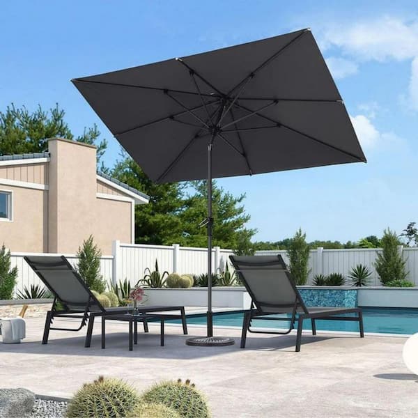 PURPLE LEAF 6 ft. x 9 ft. Square Aluminum Auto-Tilt Outdoor Patio Market Umbrella in Light Gray