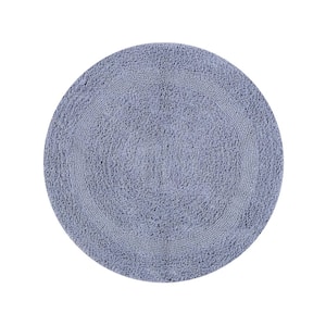 Lux 30 in. x 30 in. Silver Race Track 100% Cotton Round Bath Rug