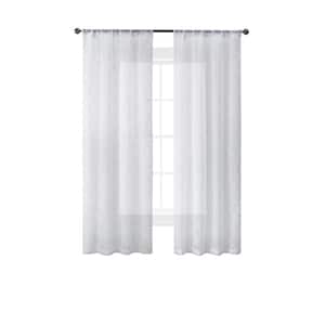 Selena White Faux Linen Sheer Rod Pocket Tiebacks Curtain 38 in. W x 96 in. L (2-Panels)