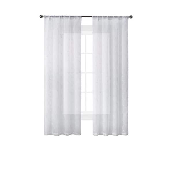 White Embroidered Sheer Window Curtain Pair W Tiebacks, 38x96, Selena, Size: 38 inch x 96 inch Pair