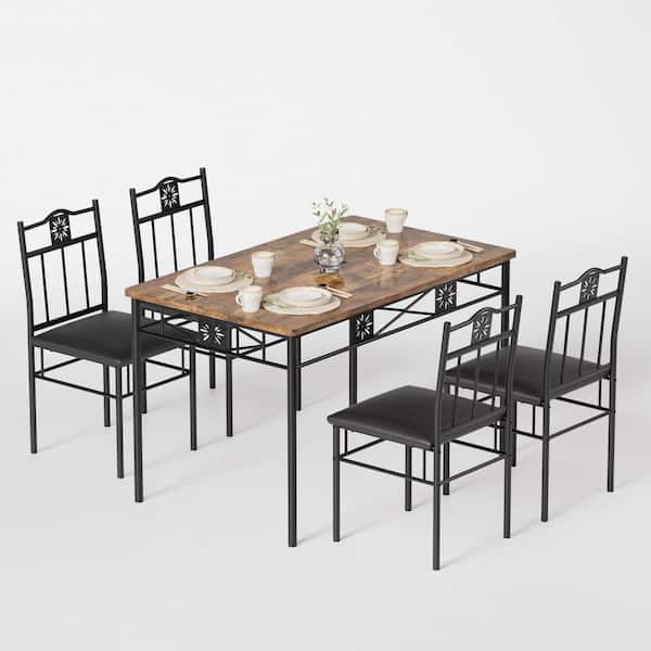 VECELO 5-Piece Dining Table Set Wooden Kitchen Table 1 Table 4