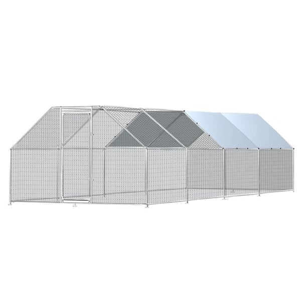 Tunearary 9.8 ft. W x 26.2 ft. W Outdoor Metal Chicken Coop With Waterproof Cover