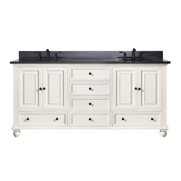 Avanity Thompson 73 in. W x 22 in. D x 35 in. H Vanity in French White with Granite Vanity Top in Black with White Basin
