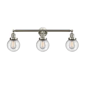 Beacon 30 in. 3-Light Brushed Satin Nickel Vanity Light with Seedy Glass Shade