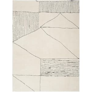 Cozy Modern Ivory Black 4 ft. x 6 ft. Linear Contemporary Area Rug