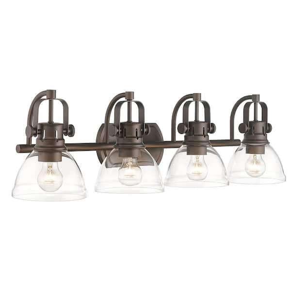 JAZAVA Farmhouse Vintage Bath Light 31.3 in. 4-Light Oil Rubbed Bronze Vanity Light with Clear Glass Shade