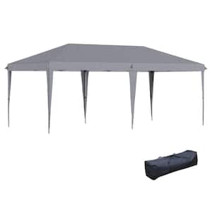 10 ft. x 20 ft. Gray Heavy Duty Pop Up Canopy Tent Outdoor Sun Shade Shelter with Carry Bag for BBQ, Wedding, Backyard