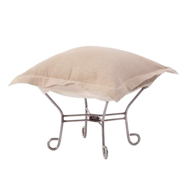 Howard Elliott Collection Prairie Linen Beige Natural Scroll Puff Ottoman