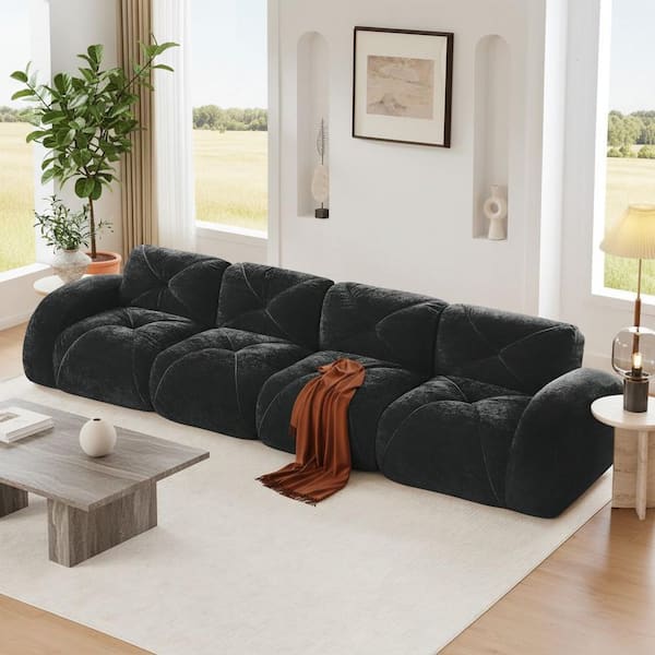 SAND 140.9 in. Oversize Modular Velvet 4-Seat Sectional Sofa Set in. Charcoal Black, Cloud Comfort Design, No Assembly