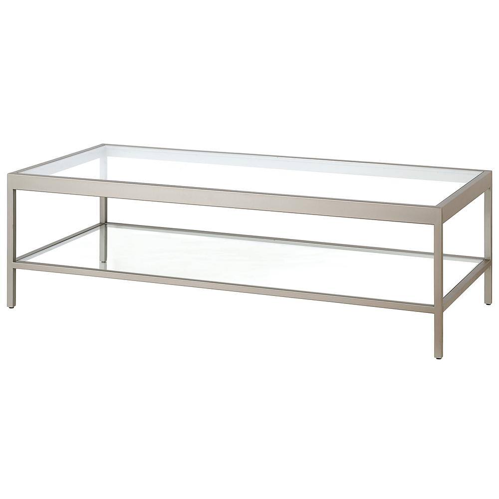 Satin Nickel 54'' Wide Rectangular Metal & Glass Coffee Table