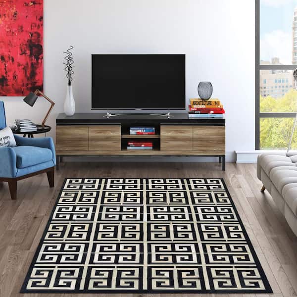 Chalet Meander Black-Ivory 10 ft. x 13 ft. Area Rug