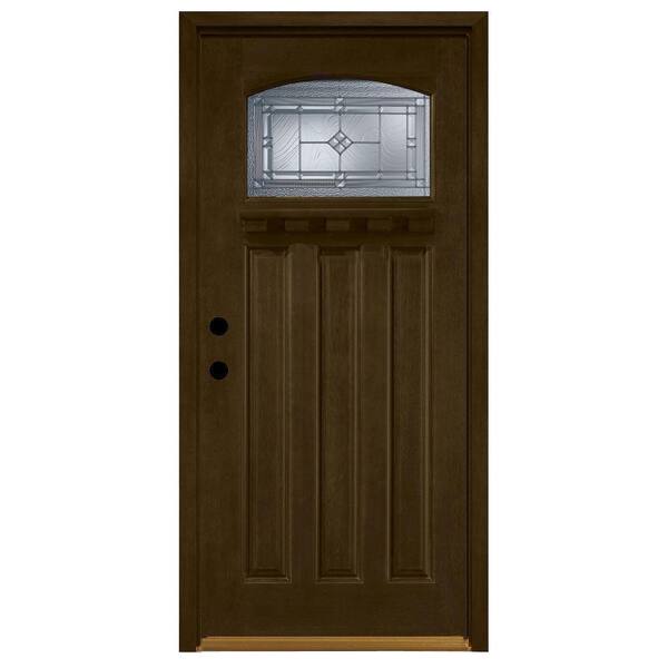 Steves & Sons 36 in. x 80 in. Allentown Top Lite Stained Mahogany Wood Right-Hand Prehung Front Door 4 in. Wall and Prefinished Frame