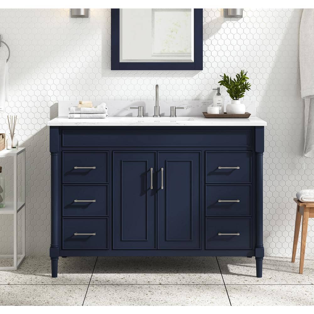 Bristol 49 in. Single Sink Navy Blue Bath Vanity with Cala White Engineered Stone Top price history on PriceWatchPro