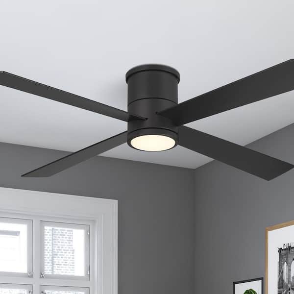 MINKA-AIRE Falco Flush 54 in. Indoor Coal Black Low Profile Flush Mount Ceiling Fan with Integrated LED and Remote Control Included