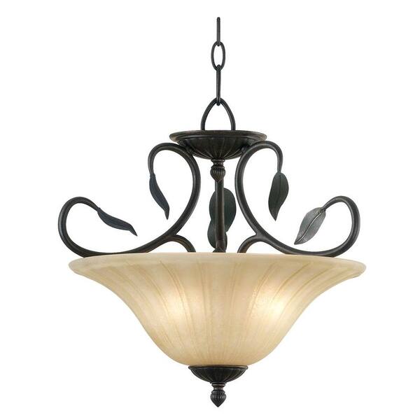 Kenroy Home Countryside 3-Light 17 in. Royal Bronze Semi Flush-DISCONTINUED