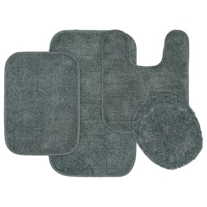 Traditional Dark Gray 4-Piece Washable Bathroom Rug Set