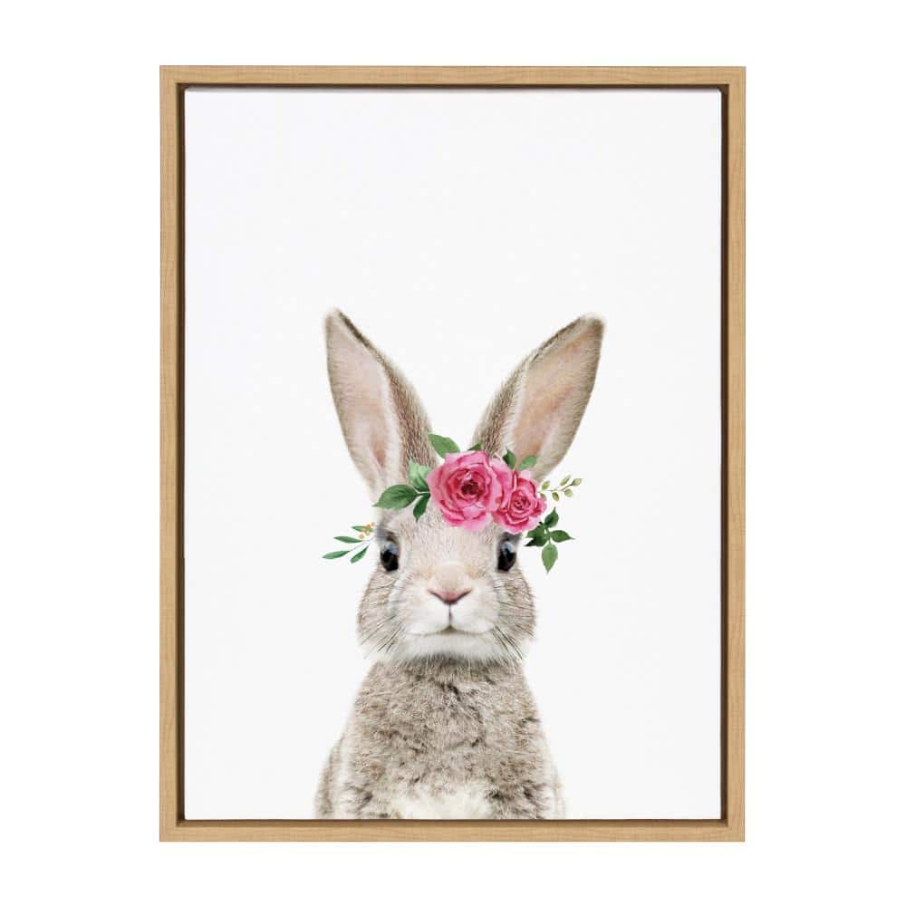 Natural Framed Canvas Flower Crown Bunny Nursery Art