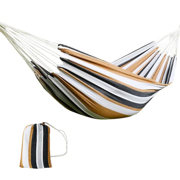 2-Person Cotton Double Hammock Bed with Carry Bag, Portable Travel Hammocks for Camping Backpacking Hiking, Yellow