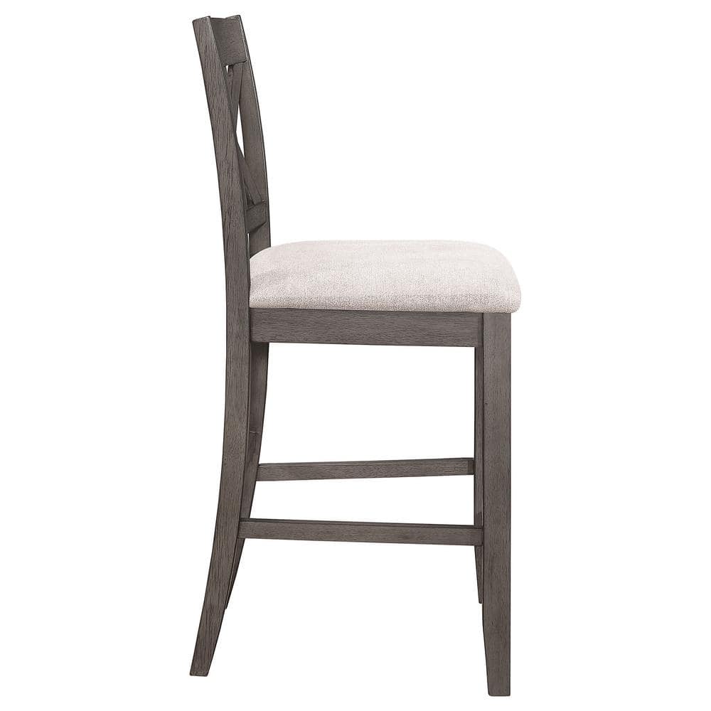 Athens Gray Wood Counter Height Stools with Cream Upholstered Seat, Set of 2