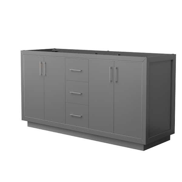 Wyndham Collection Icon 65.25 in. W x 21.75 in. D x 34.25 in. H Double Bath Vanity Cabinet without Top in Dark Gray
