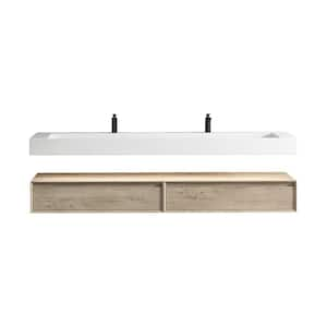 Alysa 84 in. W. x 20 in. D x 23 in. H Double Sink Floating Bath Vanity in Light Oak with White Acrylic Top