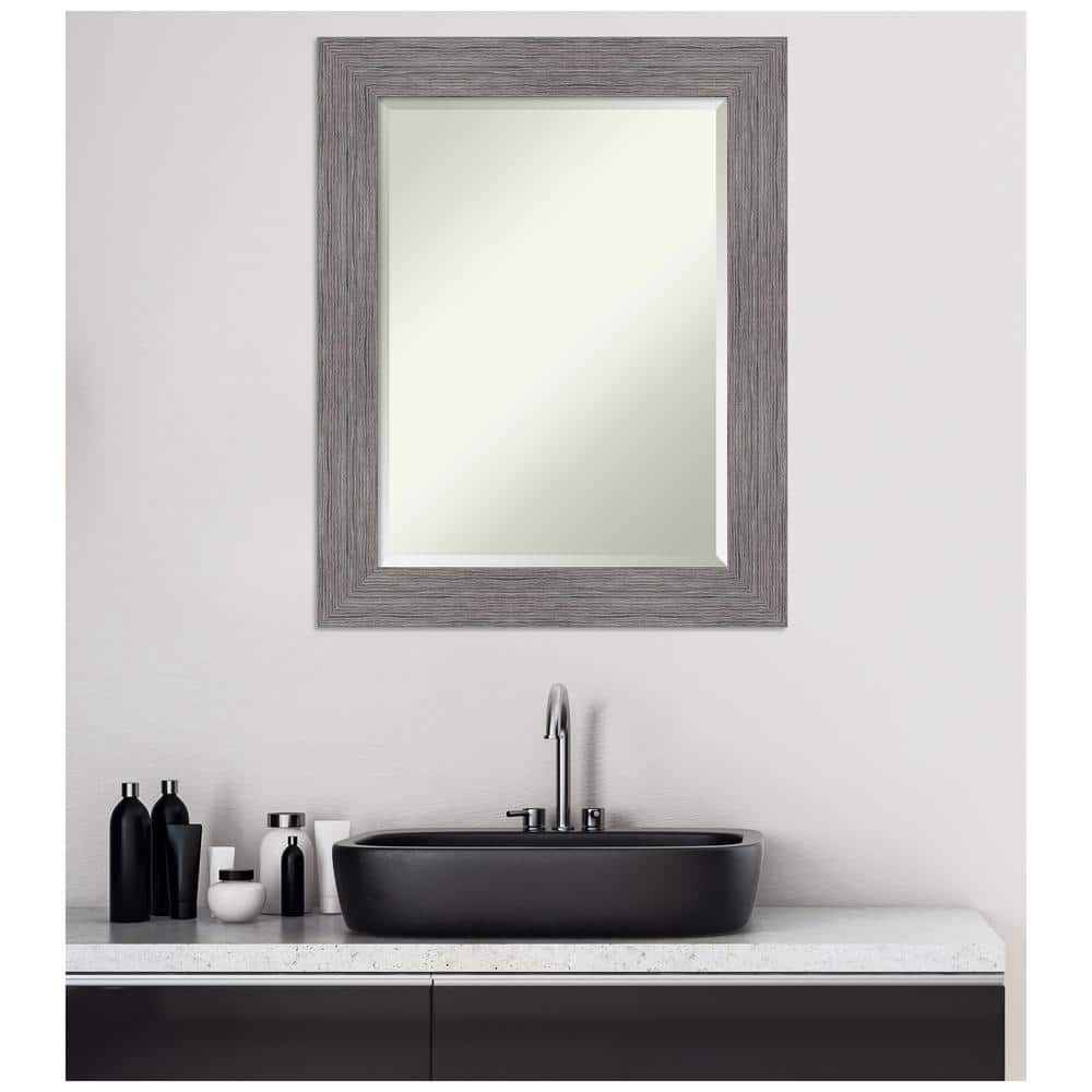 Distressed Gray Pinstripe Rectangular Bathroom Vanity Mirror