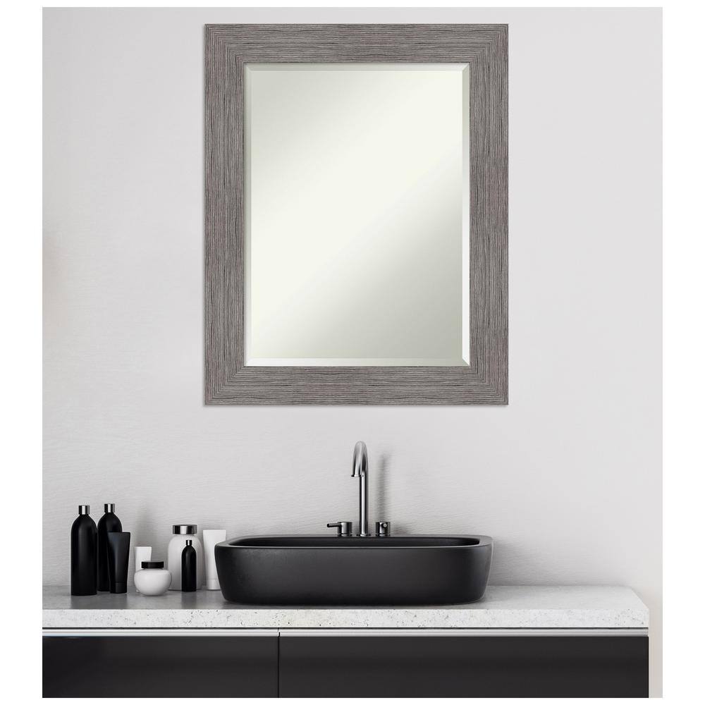 Distressed Gray Pinstripe Rectangular Bathroom Vanity Mirror